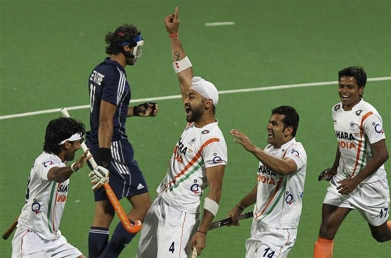 Sandeep Singh's trademark celebration after scoring a drag flick (Source: Reuters)