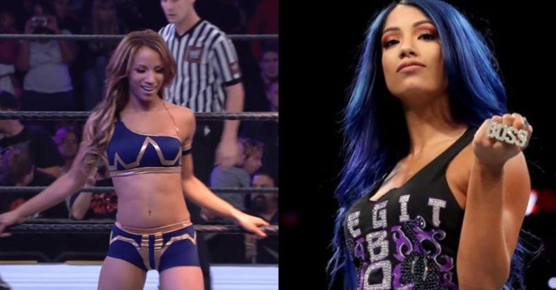 Sasha Banks on her NXT debut in 2012 (L); Banks now (R)