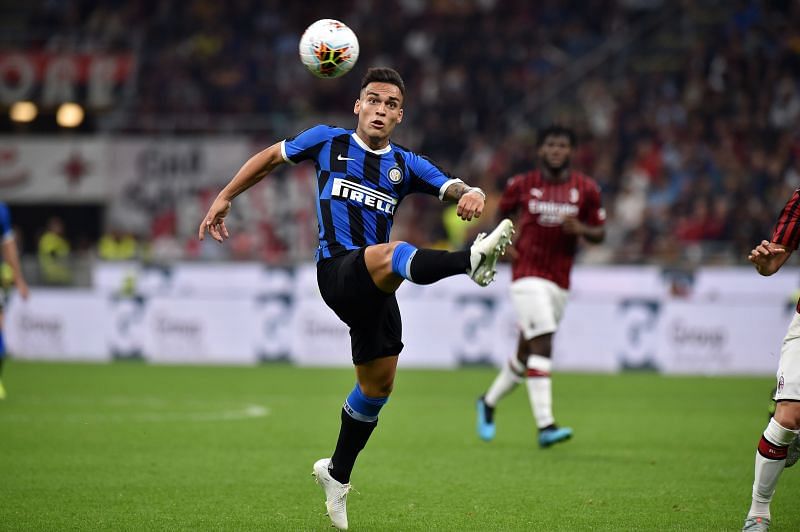 Lautaro Martinez during the Milan derby in Serie A