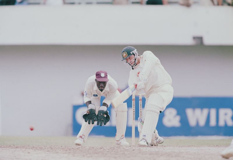 Steve Waugh plays a cover drive.