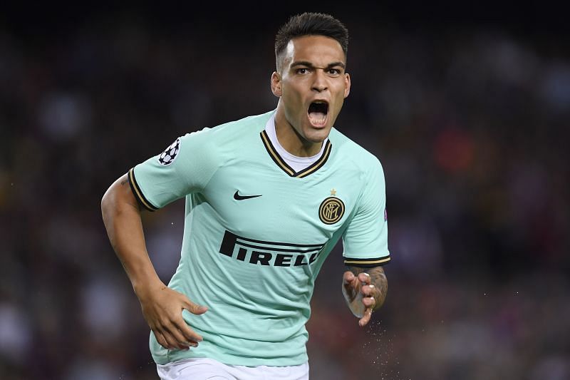 Lautaro Martinez during a UEFA Champions League game against Barcelona