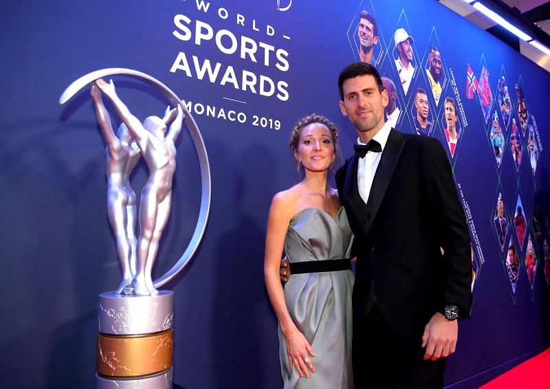 Novak Djokovic with his wife Jelena Djokovic at the 2019 World Sports Awards show
