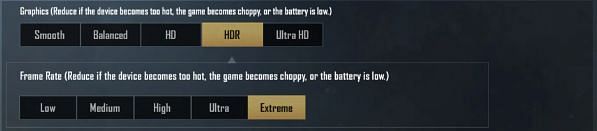 Select HDR or Ultra HD and Extreme for Graphics and Frame Rate