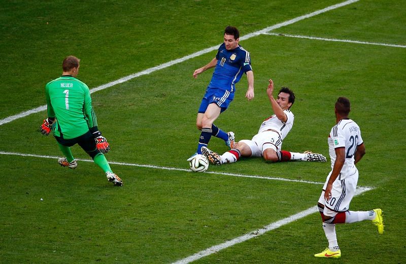 Lionel Messi in action against Germany