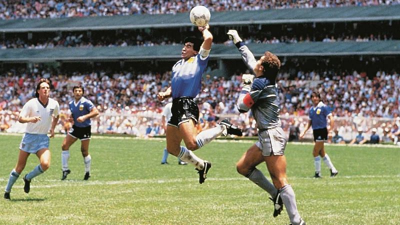 Diego Maradona&#039;s iconic Hand of God goal against England in the 1986 World Cup