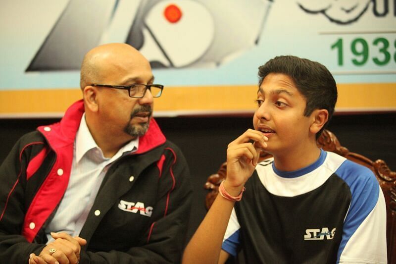 Mudit Dani (R) with coach Kamlesh Mehta