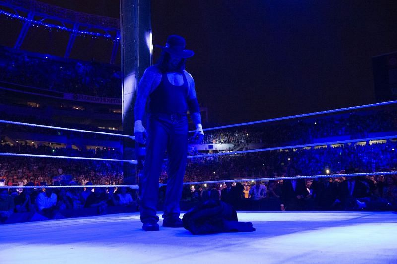 Undertaker leaves his coat in the ring following WrestleMania 33