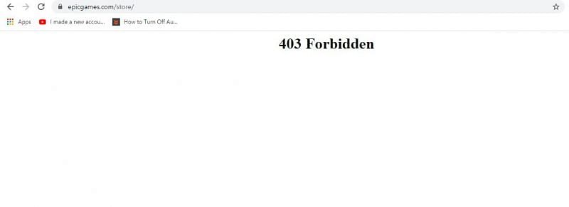 Players visiting the Epic Games store are greeted with a '403 Forbidden' error message.