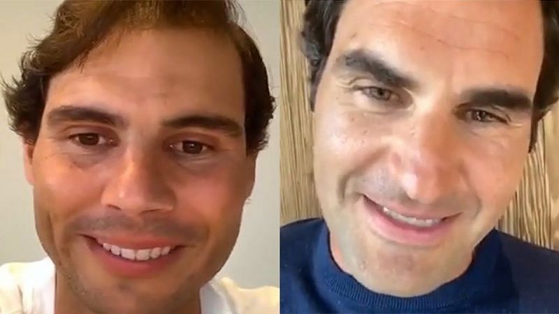 Roger Federer during an Instagram video chat with Rafael Nadal