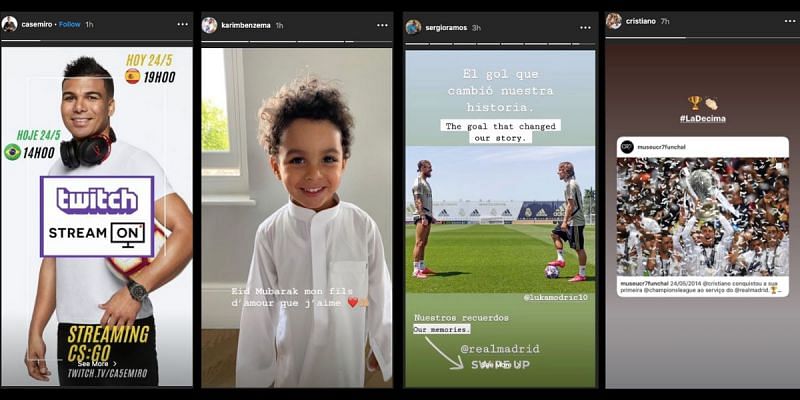 Instagram stories of Casemiro, Benzema, Ramos and Cristiano Ronaldo