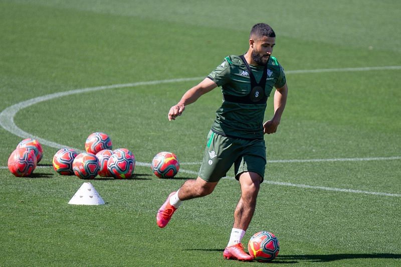 Real Betis&#039; key midfielder Nabil Fekir in action today as players returned to training