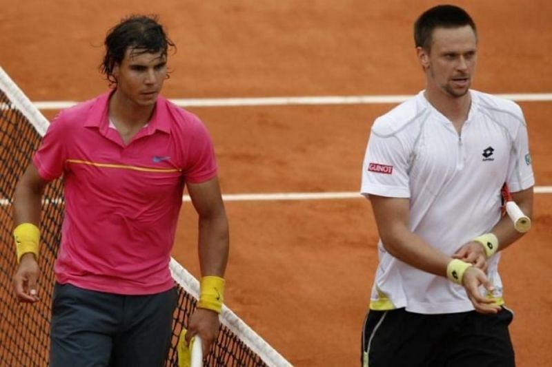 Rafael Nadal (left) and Robin Soderling after the match