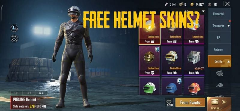 Free Helmet Skins in PUBG Mobile