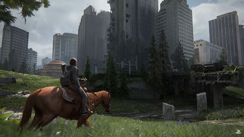 Ellie Riding a horse through Seattle, suggesting an Uncharted 4 Style mini open world