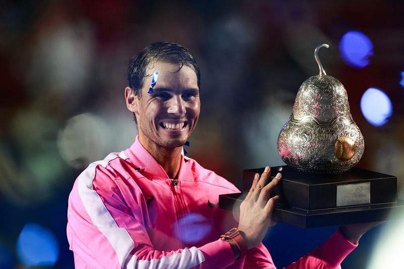 Rafael Nadal celebrates winning the Mexican Open earlier this year