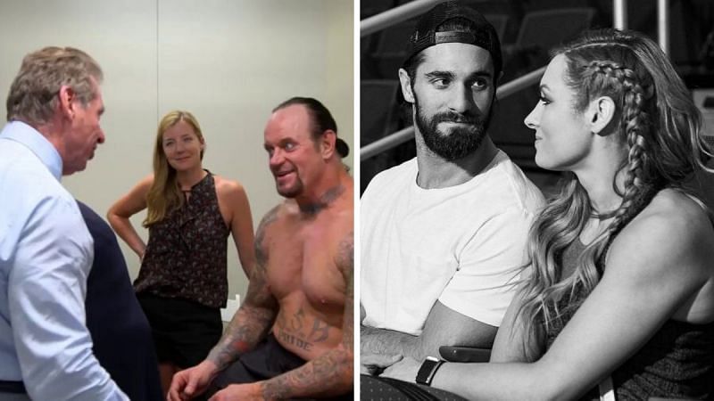 Undertaker in &#039;The Last Ride&#039; (left); Seth Rollins and Becky Lynch (right)