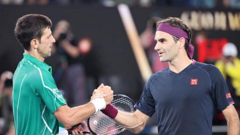 Novak Djokovic (left) and Roger Federer at the 2020 Australian Open