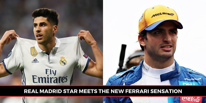 Asensio and Ferrari&#039;s new driver Sainz played a game of FIFA (Picture source: Sportskeeda) 