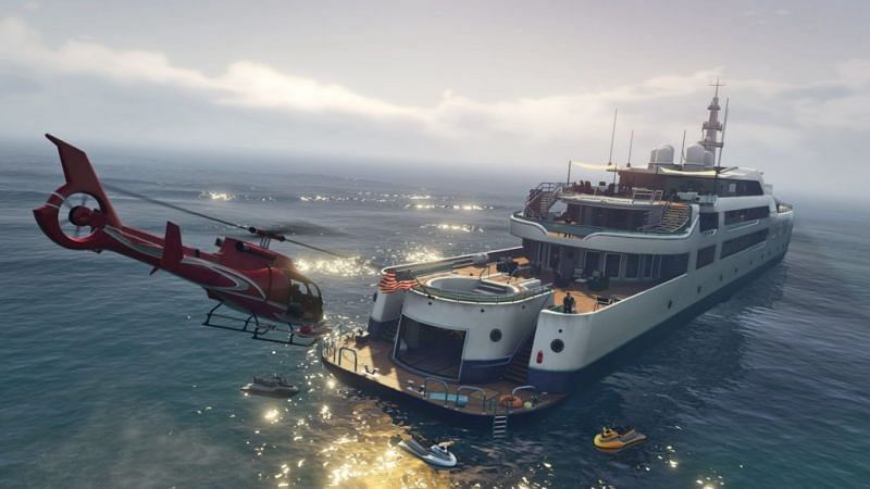 Descending on a ship in GTA 5 (Image via HITC)