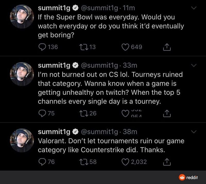 His recent tweets on Valorant and the various tournaments