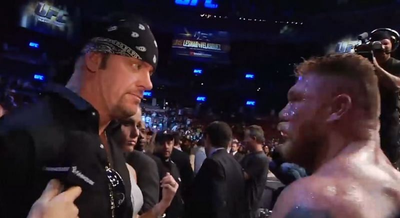 The Undertaker confronts Brock Lesnar