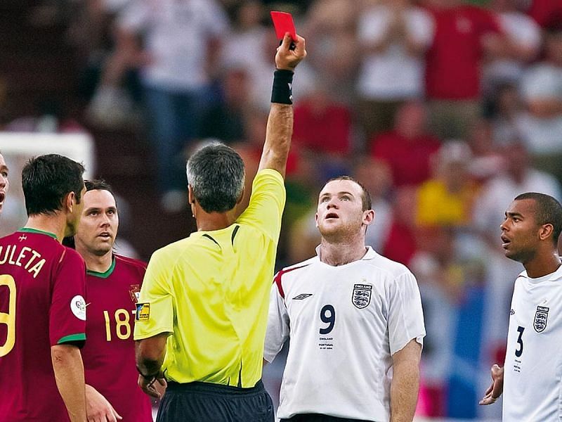 Wayne Rooney received his marching orders for a foul on Ricardo Carvalho.