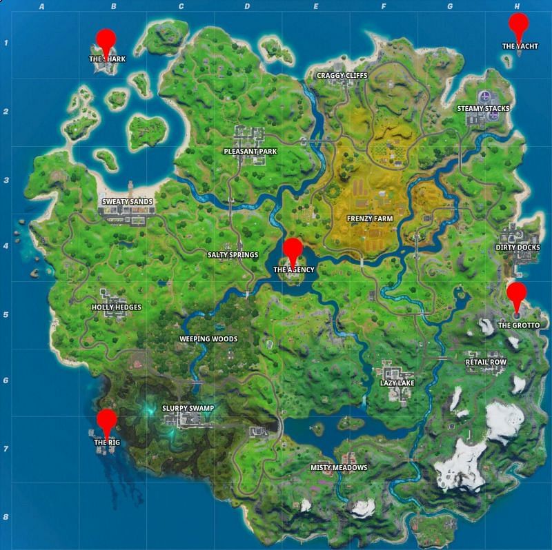 Location of Spy Bases in Fortnite (Image Credit: Future Game Releases)