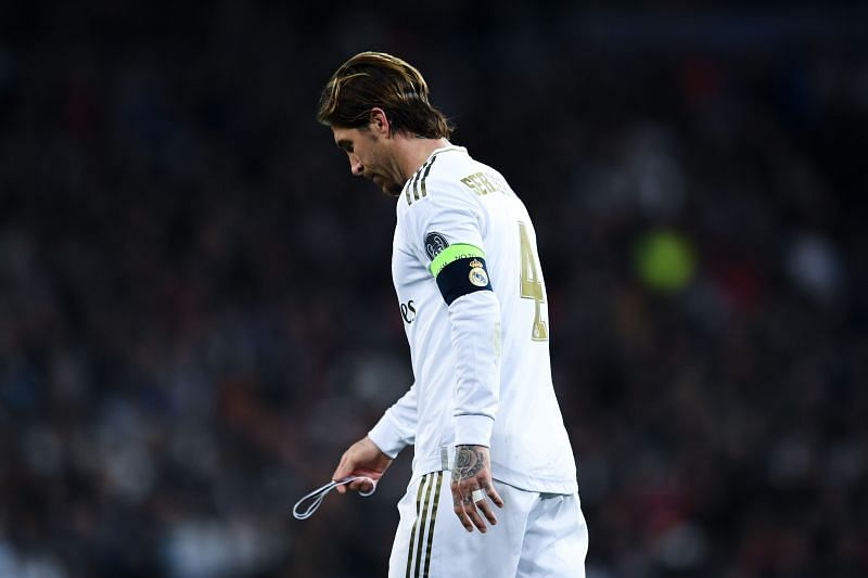 Ramos dejected after Real Madrid&#039;s first leg Round of 16 defeat to Manchester City before the lockdown