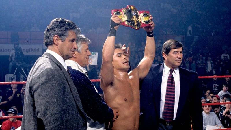 Taka Michinoku celebrates his title win in 1997