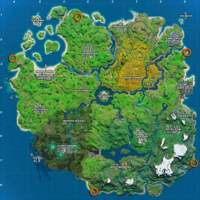 Locations of spots to visit in order to complete the mission (Courtesy:Epic Games)
