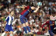 Lionel Messi scores with his hand against Espanyol