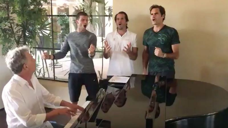 Roger Federer, Grigor Dimitrov and Tommy Haas at the 2017 Indian Wells Tournament.