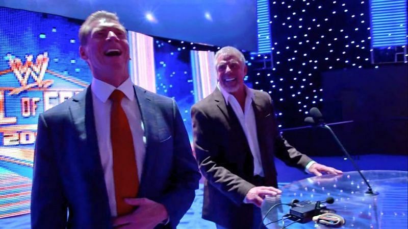 Vince McMahon and Ultimate Warrior at the latter&#039;s Hall of Fame induction ceremony