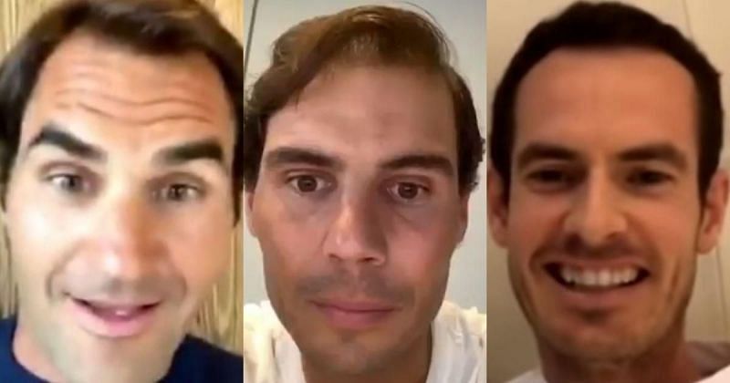 Roger Federer, Rafael Nadal and Andy Murray during a recent video chat.
