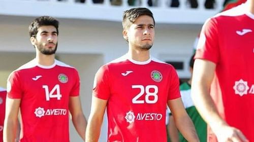 Komron Tursunov walks out of the pitch as he lines up for Tajikistan's national team