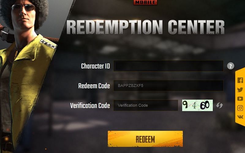 Fill the redeem code in the redemption center (Credits: PUBG Mobile)