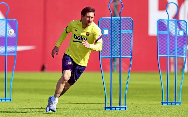 Lionel Messi returns to training for Barcelona as La Liga return edges closer. PC: FC Barcelona via Twitter
