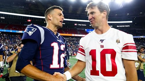 Tom Brady and Eli Manning after their game in 2019