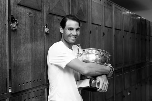 Rafael Nadal holds the Roland Garros trophy after winning the French Open for the 12th time in 2019