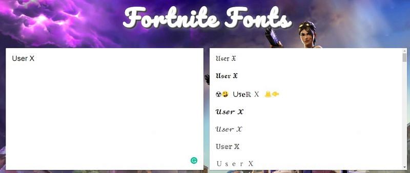 Fornite Fonts user interface