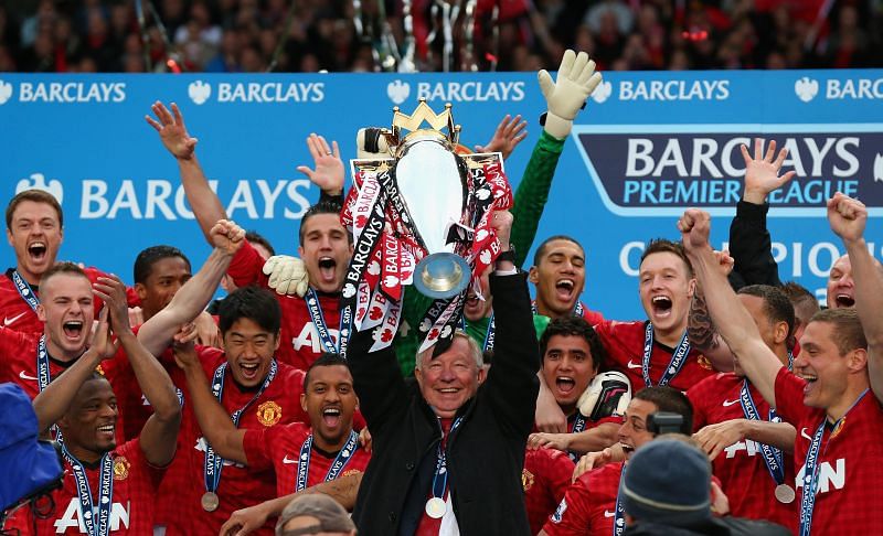 Sir Alex Ferguson lifts the title with Manchester United (Image courtesy: Premier League)