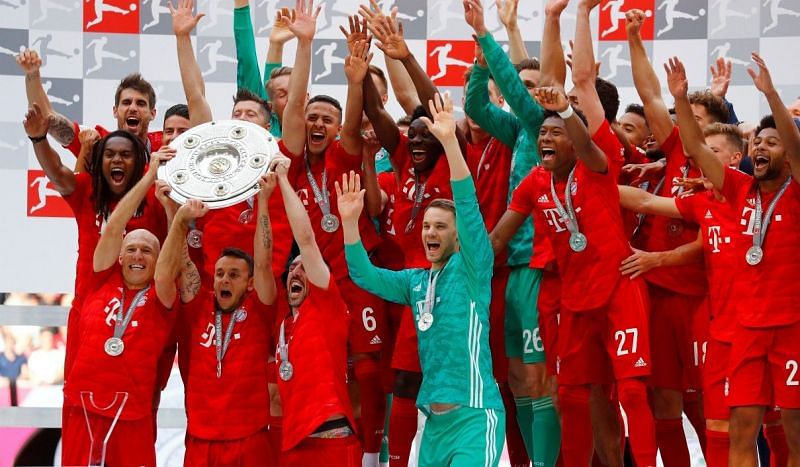 Bayern Munich celebrating the Bundesliga title in 2019