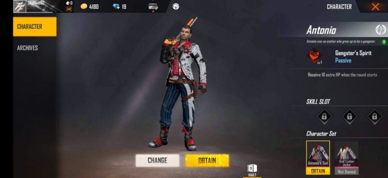 Free Fire में Antonio (Picture Courtesy: Garena)