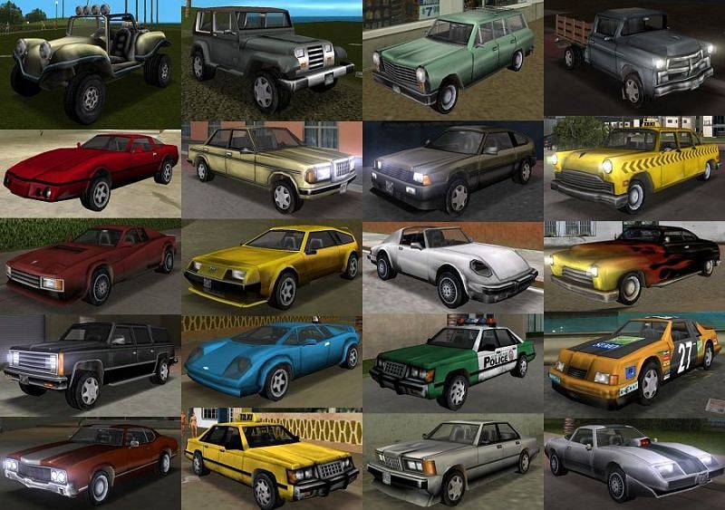 Vehicles of GTA: Vice City. Image: Sporcle.