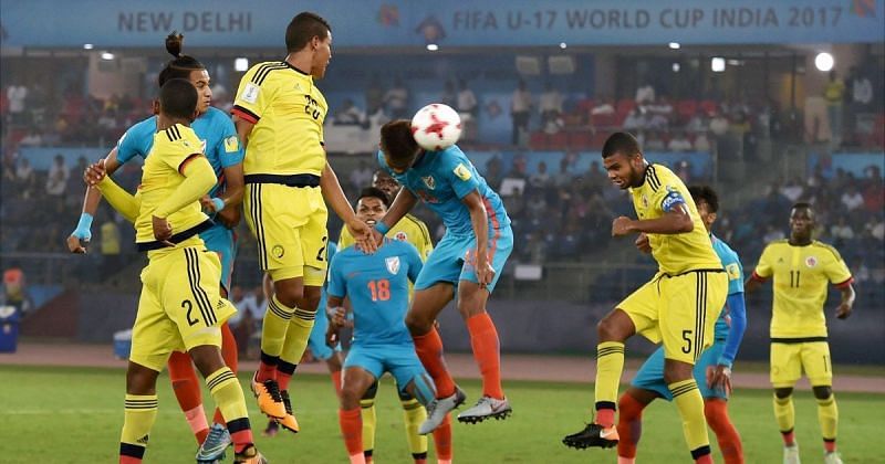 Jeakson Singh scoring the solitary goal for India against Colombia in the U-17 World Cup, 2017.