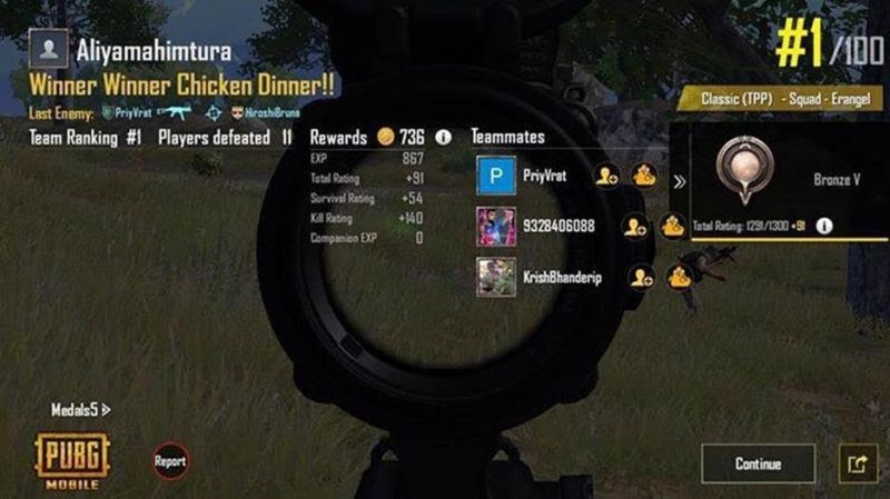 PUBG chicken dinner