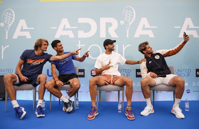 Alexander Zverev, Novak Djokovic, Grigor Dimitrov and Dominic Thiem at the presser