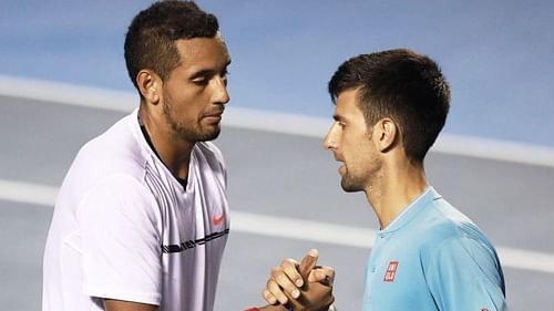 Nick Kyrgios (L) and Novak Djokovic