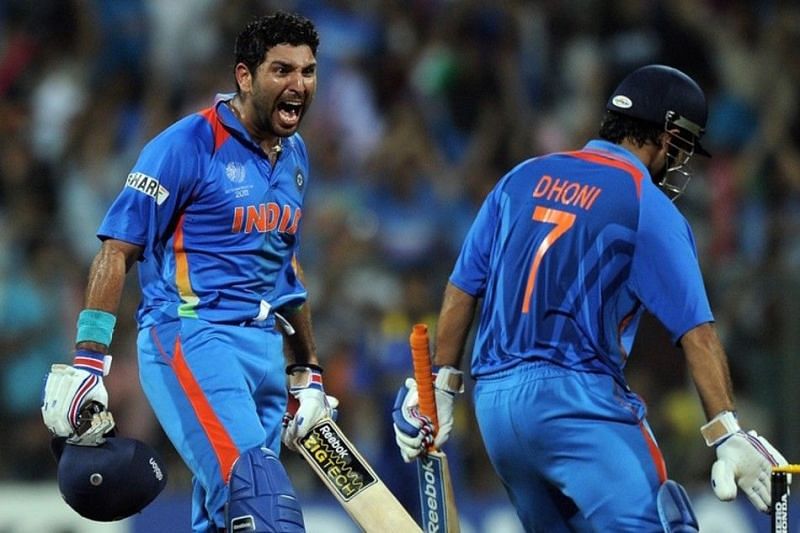 Yuvraj Singh had the best seat in the house as Dhoni hit the world-cup winning six