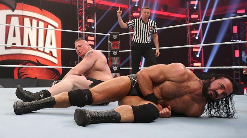 Brock Lesnar had a vicious short match with Drew McIntyre; Brock Lesnar ultimately failed to defend his WWE Championship